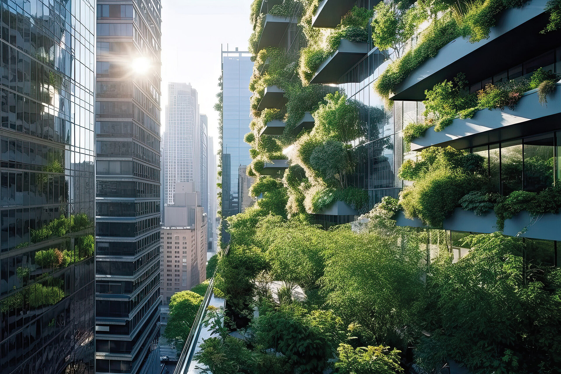 Hochhäuser mit begrünten Balkonen