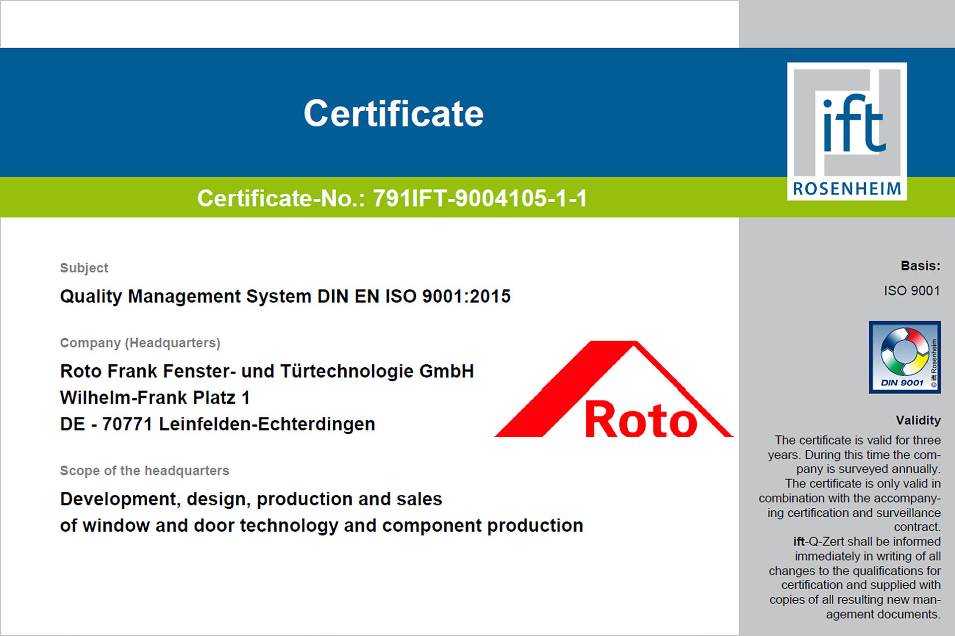 Roto Zertifizierungen
