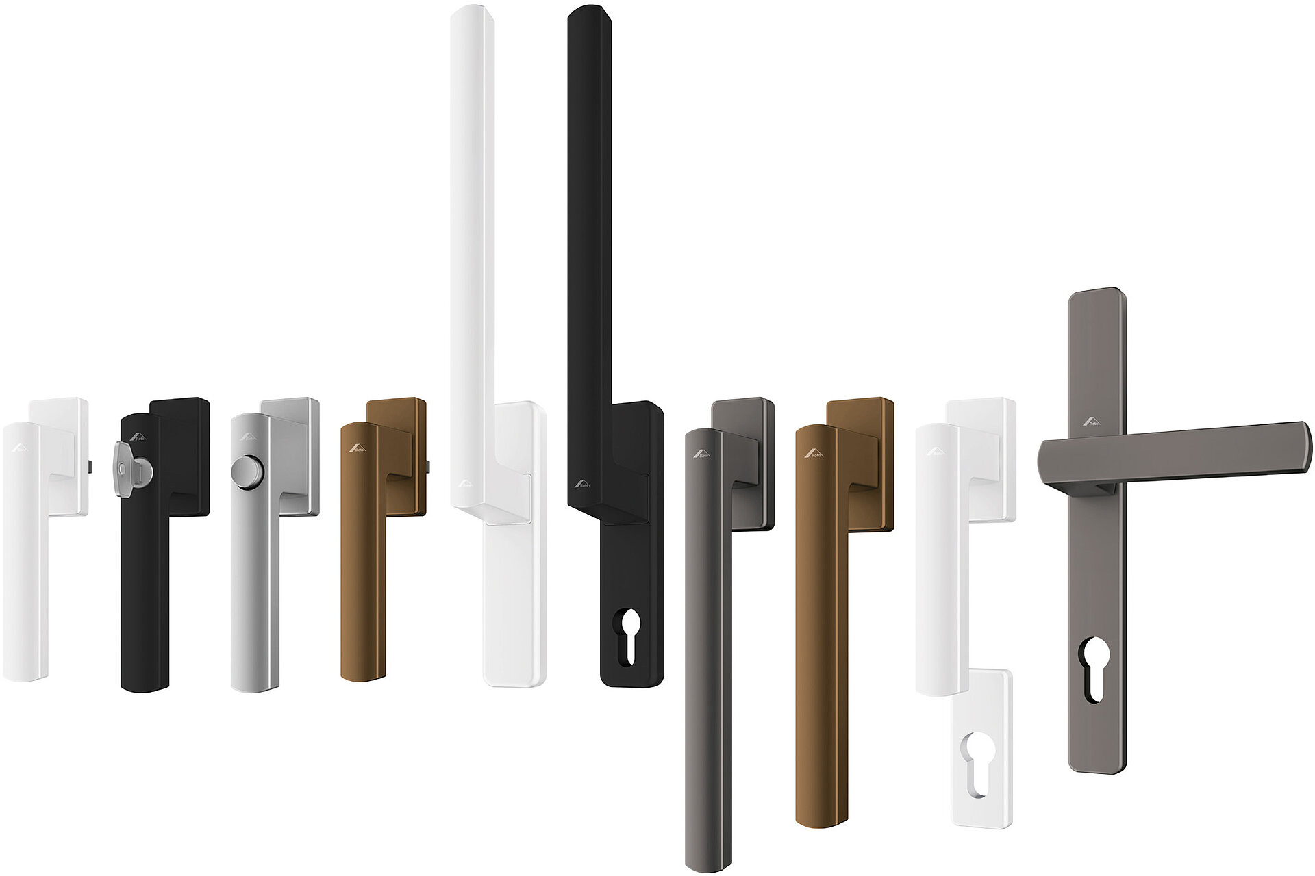 Roto Square handle variants for windows, sliding doors and entrance doors in different colours