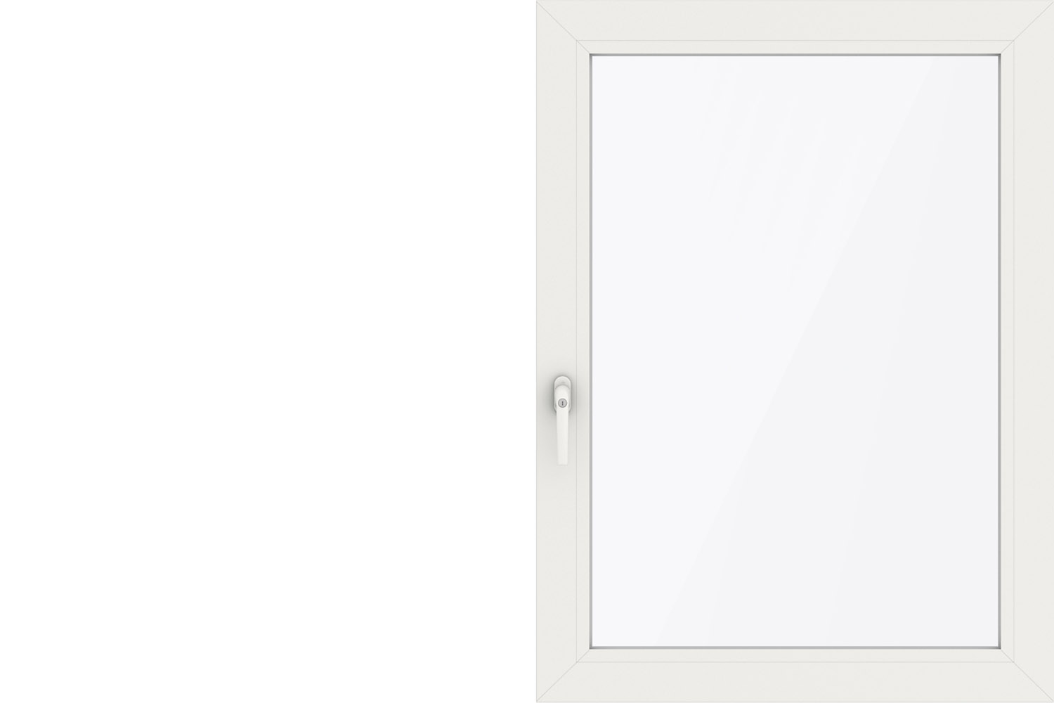 Closed white PVC window with concealed hinge side on white background